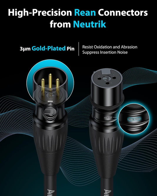 XLR Cable 10ft 2-Pack, Rean Connectors from Neutrik, Braided Cable